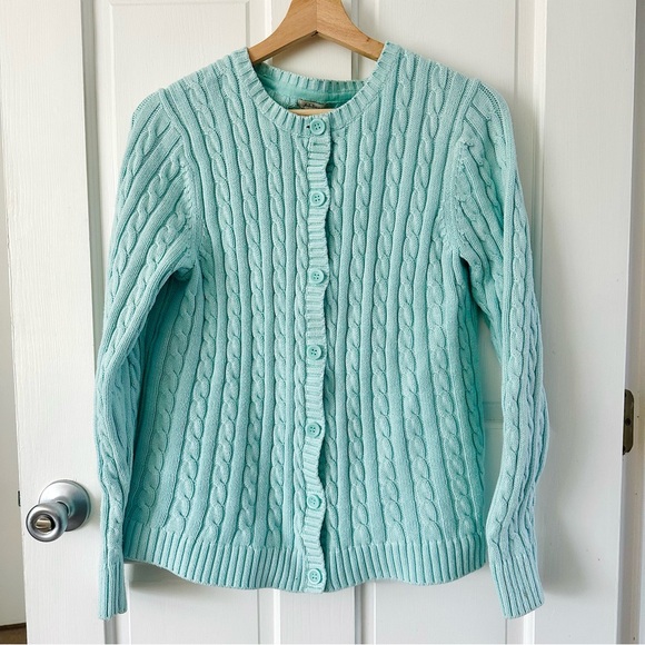 L.L. Bean Sweaters - L.L. Bean Cable Knit Cotton Cardigan Sweater Light Aqua Blue Mint Size L
